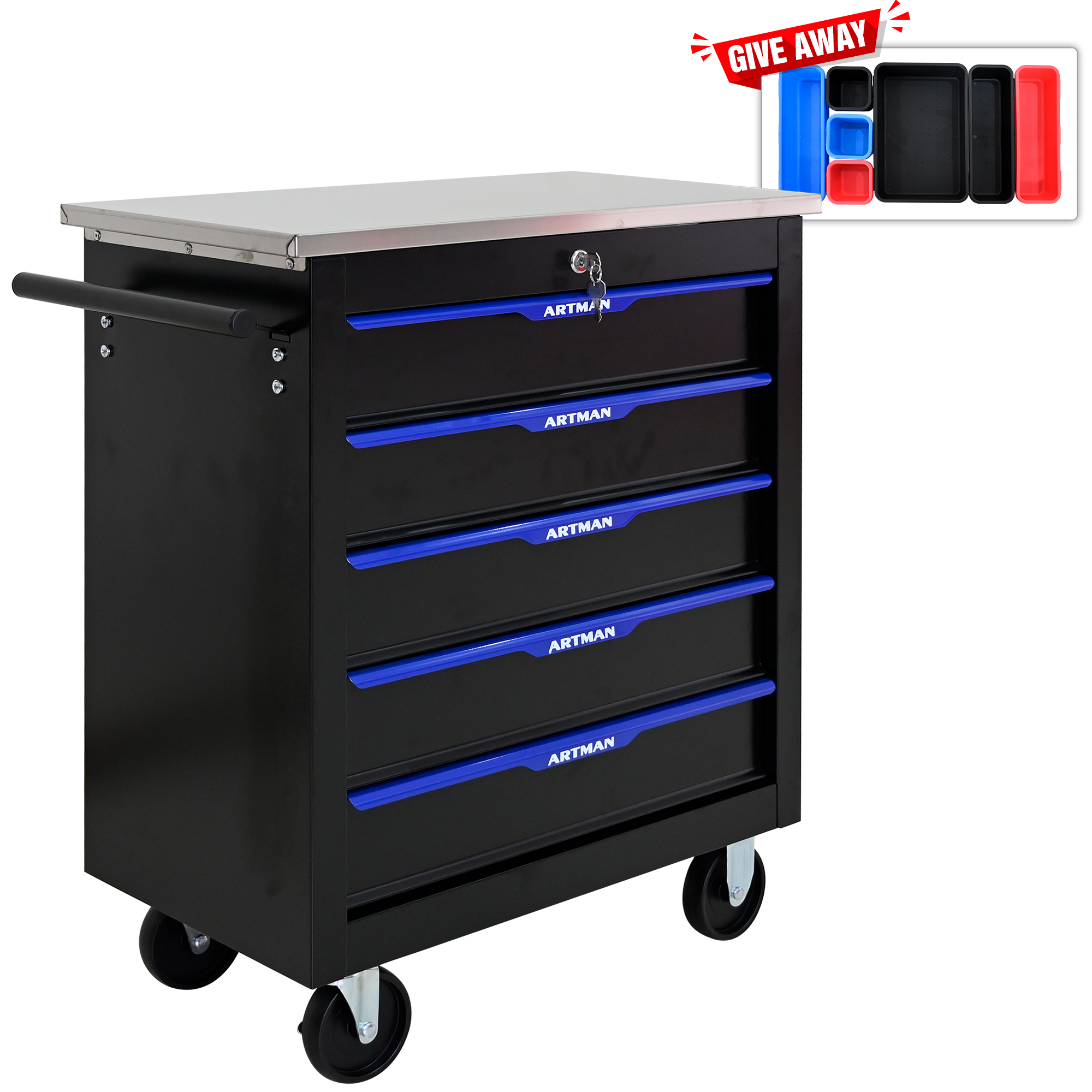 Closed tool cart with stainless top ready to roll