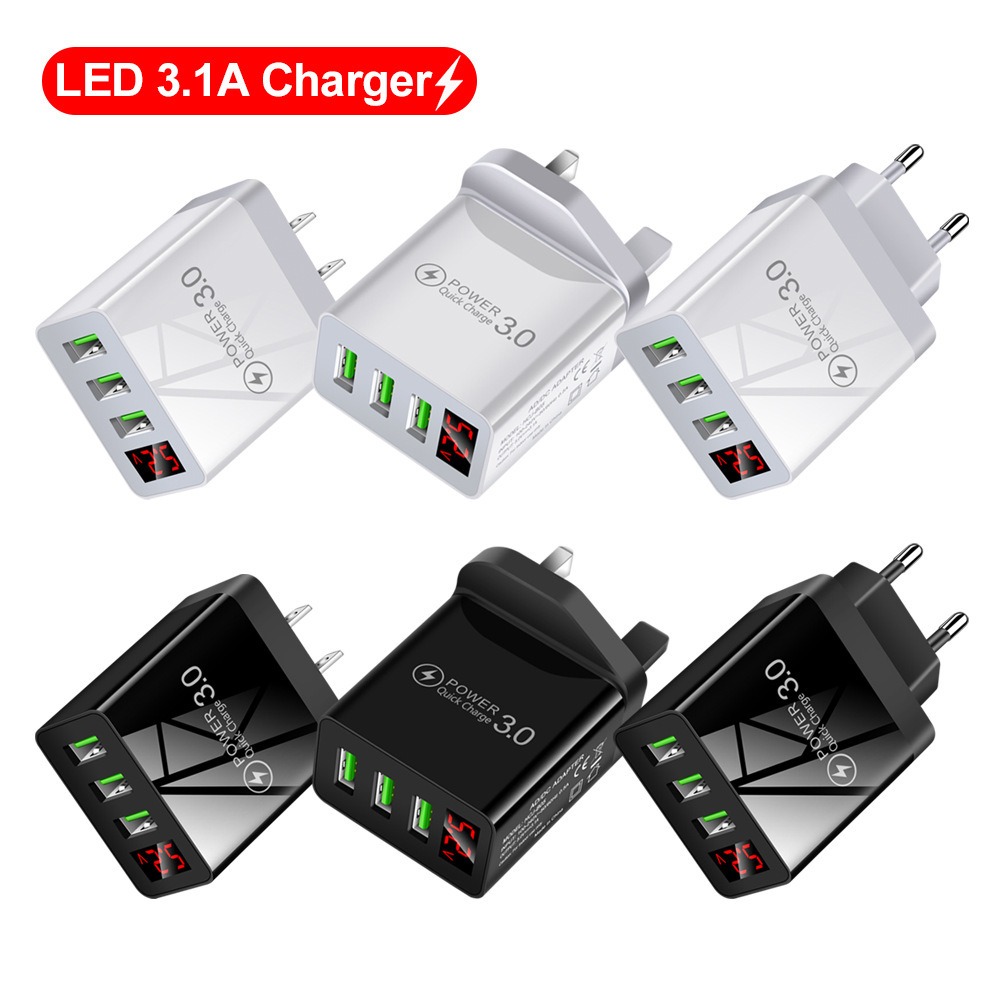 Digital display phone charger 3USB digital display screen fast charger ...