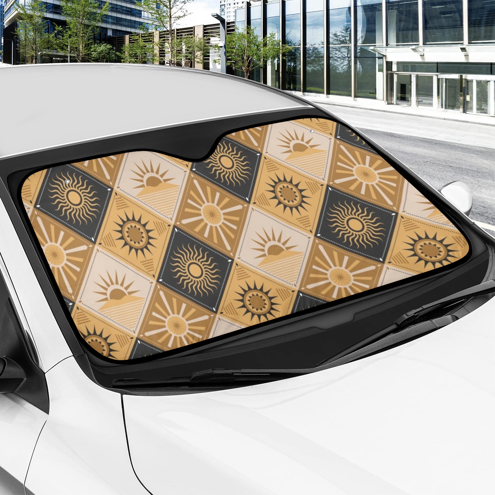 Auto Sun Shade for Car Windshield with Geometric Pattern, 57.6" x 27.6", UV Protection