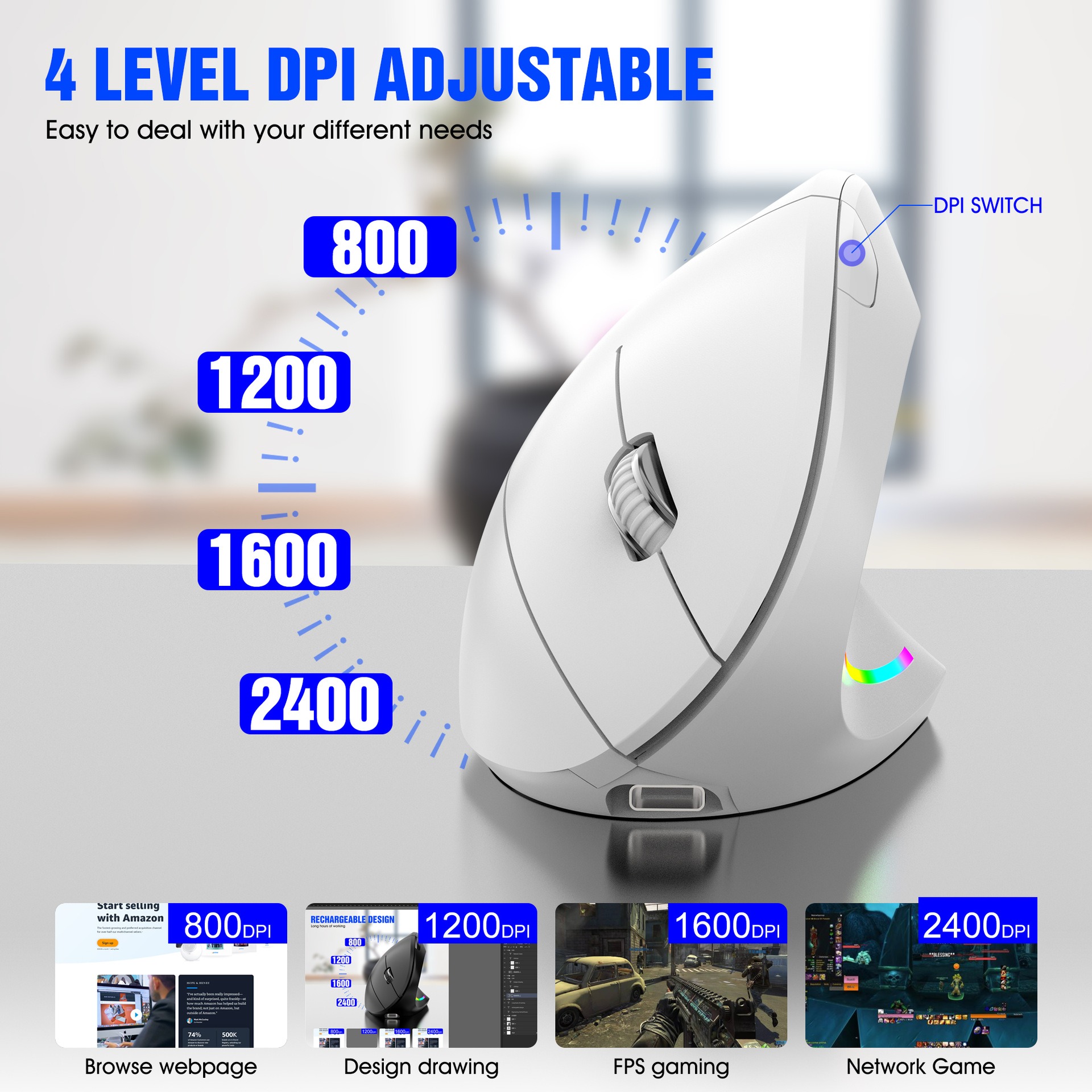 Ergonomic Vertical Wireless Mouse (2.4G) 3