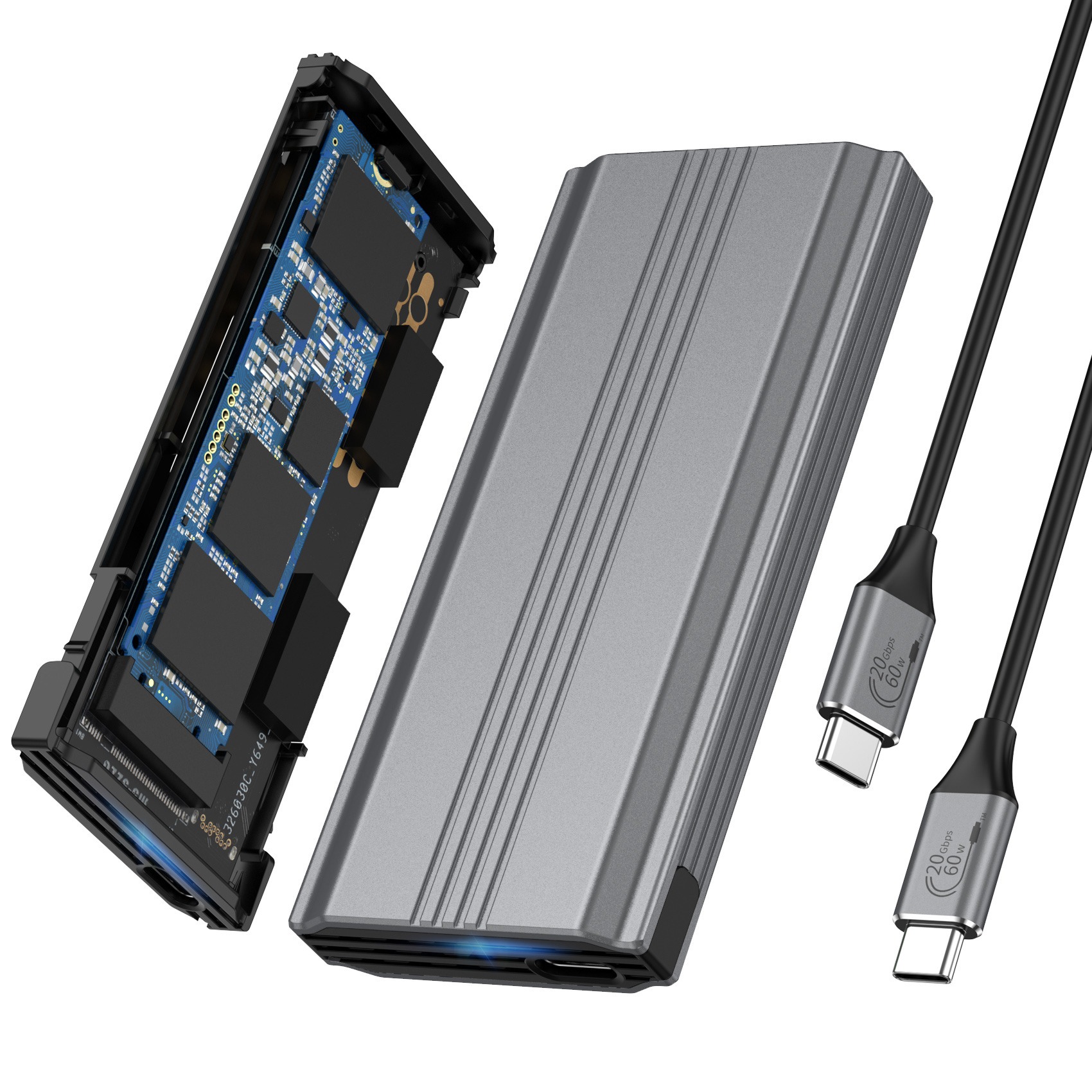 Tool free solid-state USB 3.1 hard drive enclosure 20GB dual protocol NVMe/NGFF portable hard drive