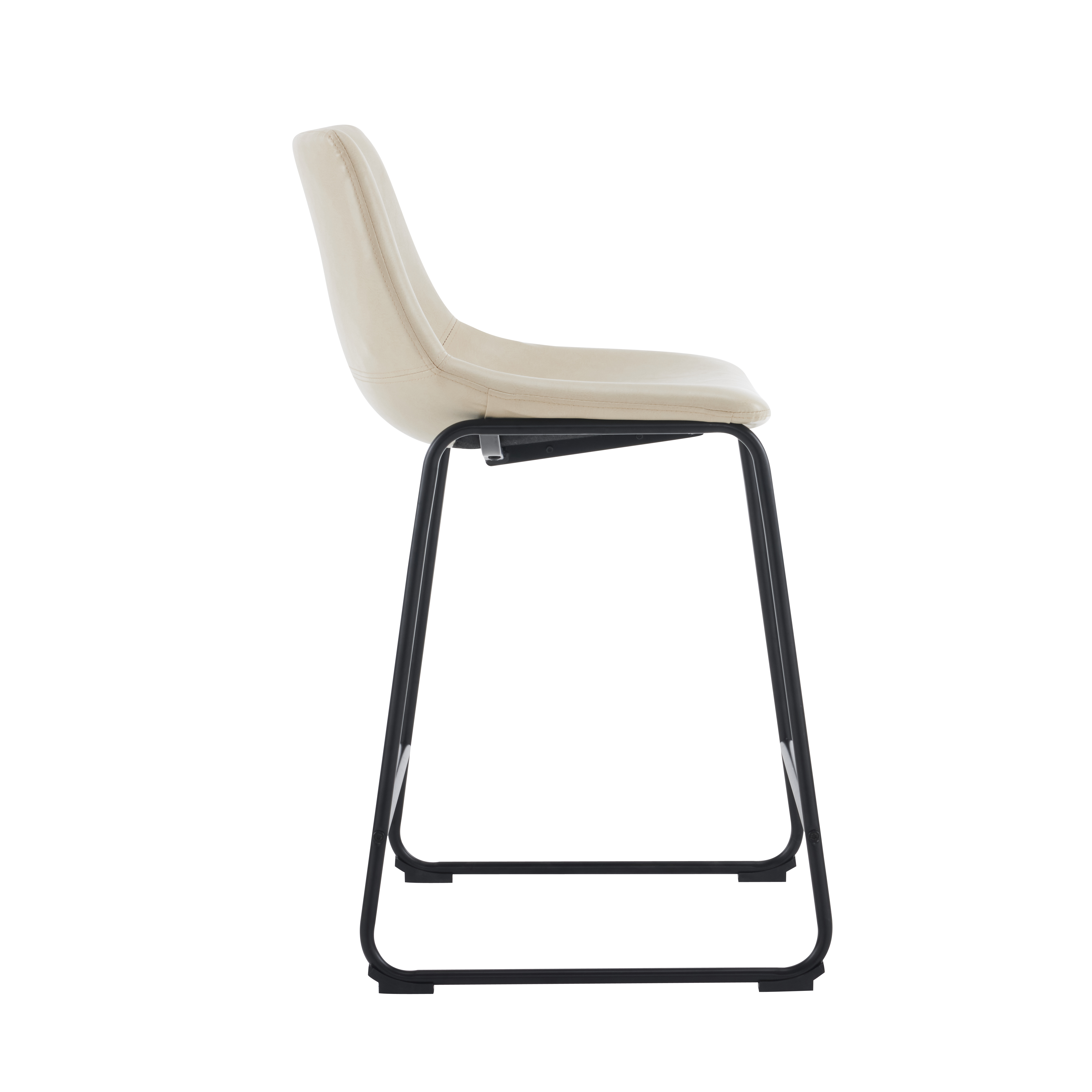Side profile of stool showing black sled base and footrest