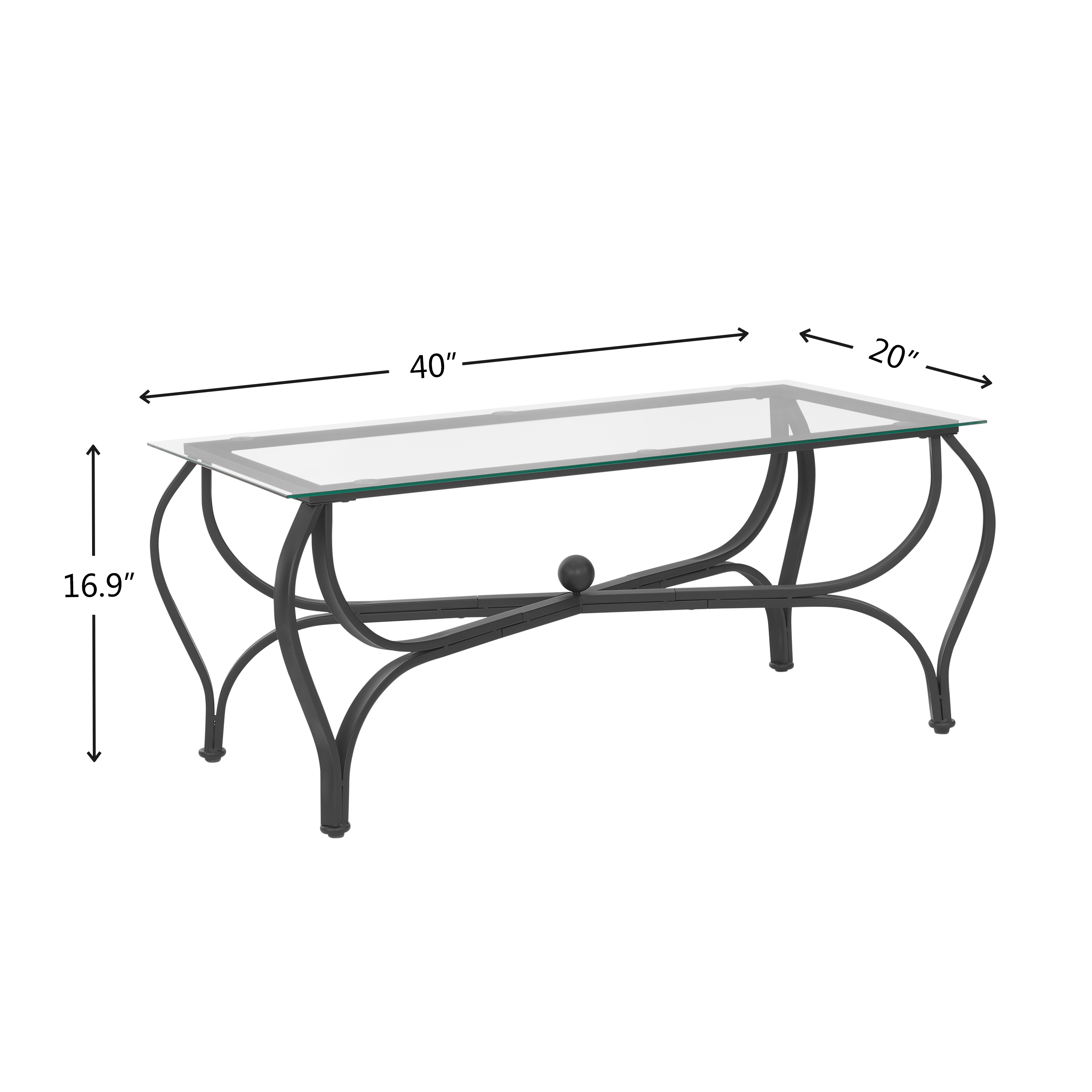 Dimension diagram of the 40 by 20 inch rectangular coffee table