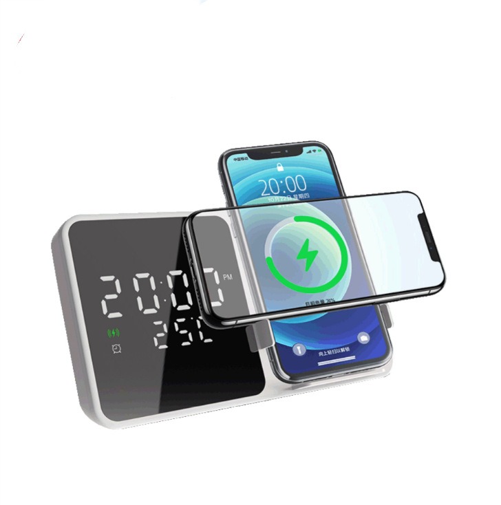 15W Mobile Phone Stand Wireless Charging Clock Alarm Clock Wireless Charging Temperature Gauge