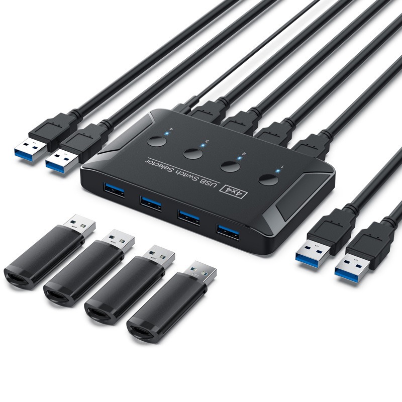 USB 3.0 Switcher 4-port USB Automatic 4-In 4-Out Switcher Hub Printer Shared