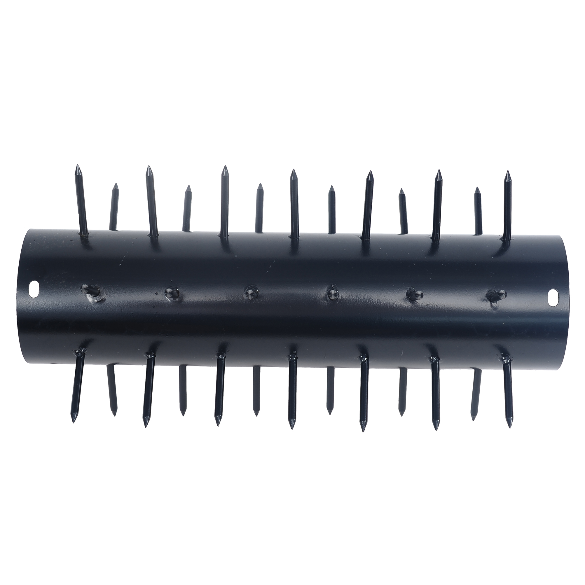Close-up of staggered spikes across the steel drum