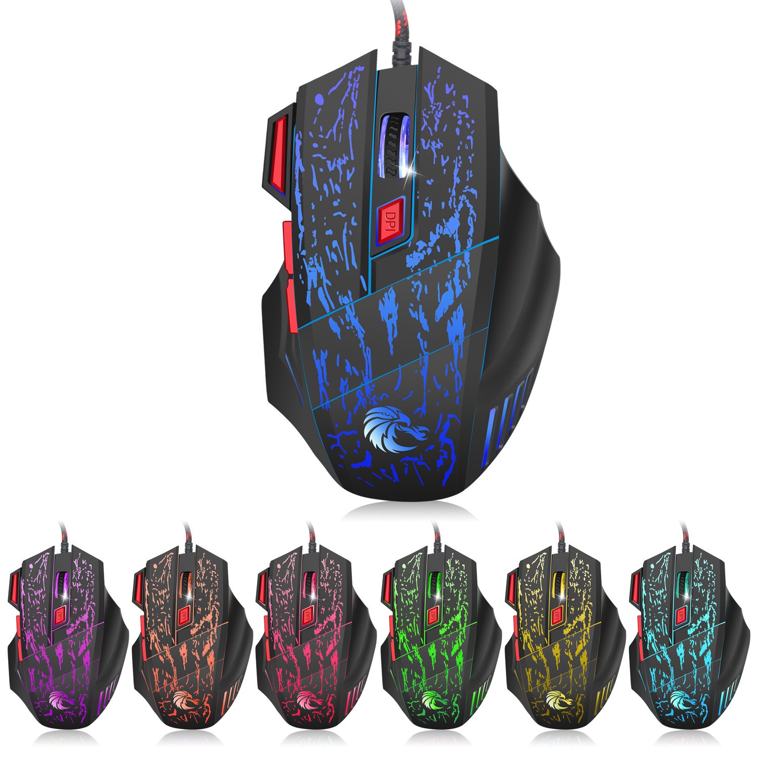 Flowing Crack Colorful Luminous Gaming Mouse Wired Blaze Bird Mouse ...