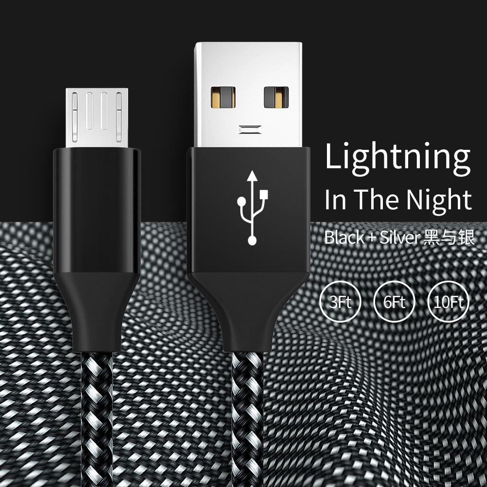 V8 Micro-USB Fast-Charging Cable, Braided Aluminum 5