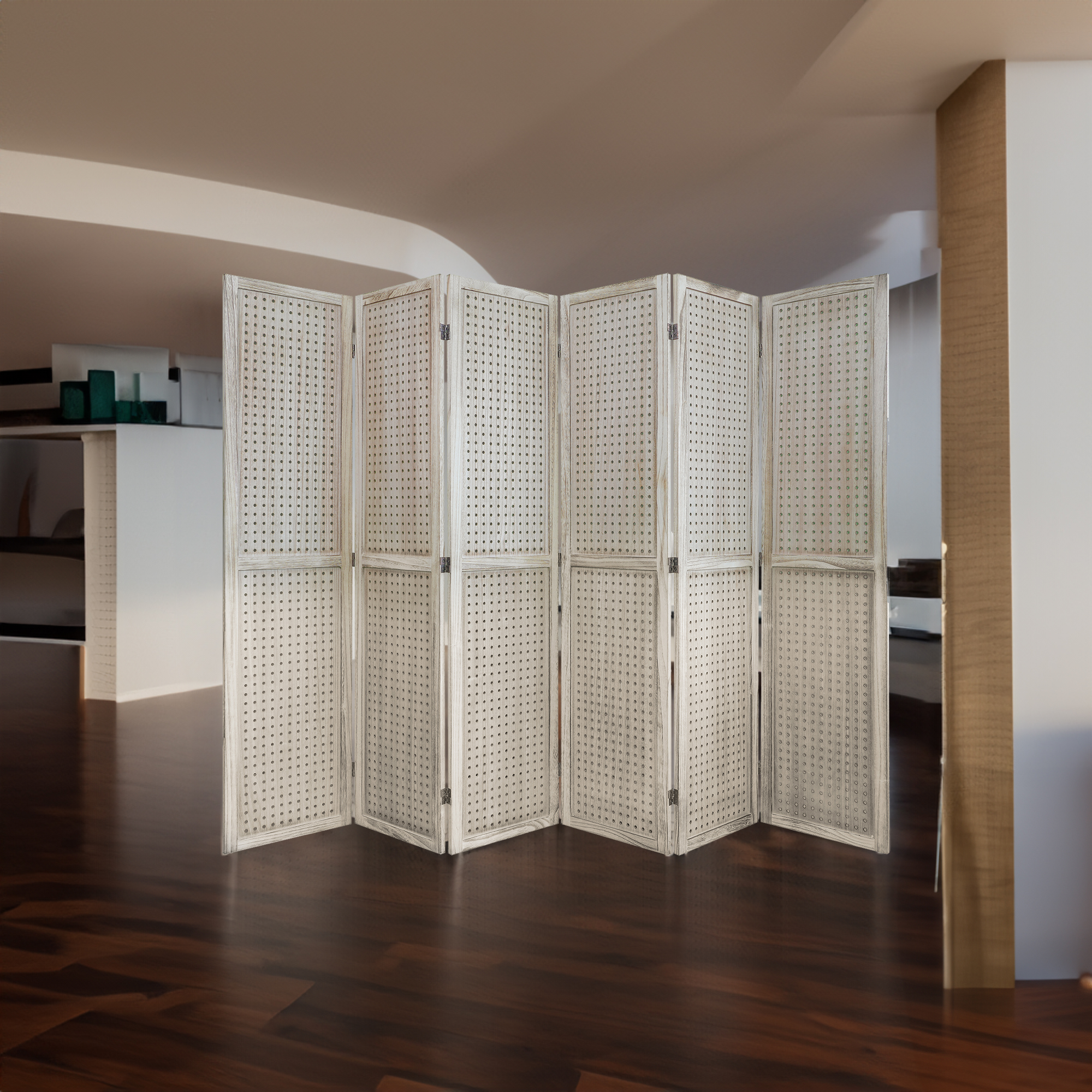 Open-plan room where the divider defines separate zones