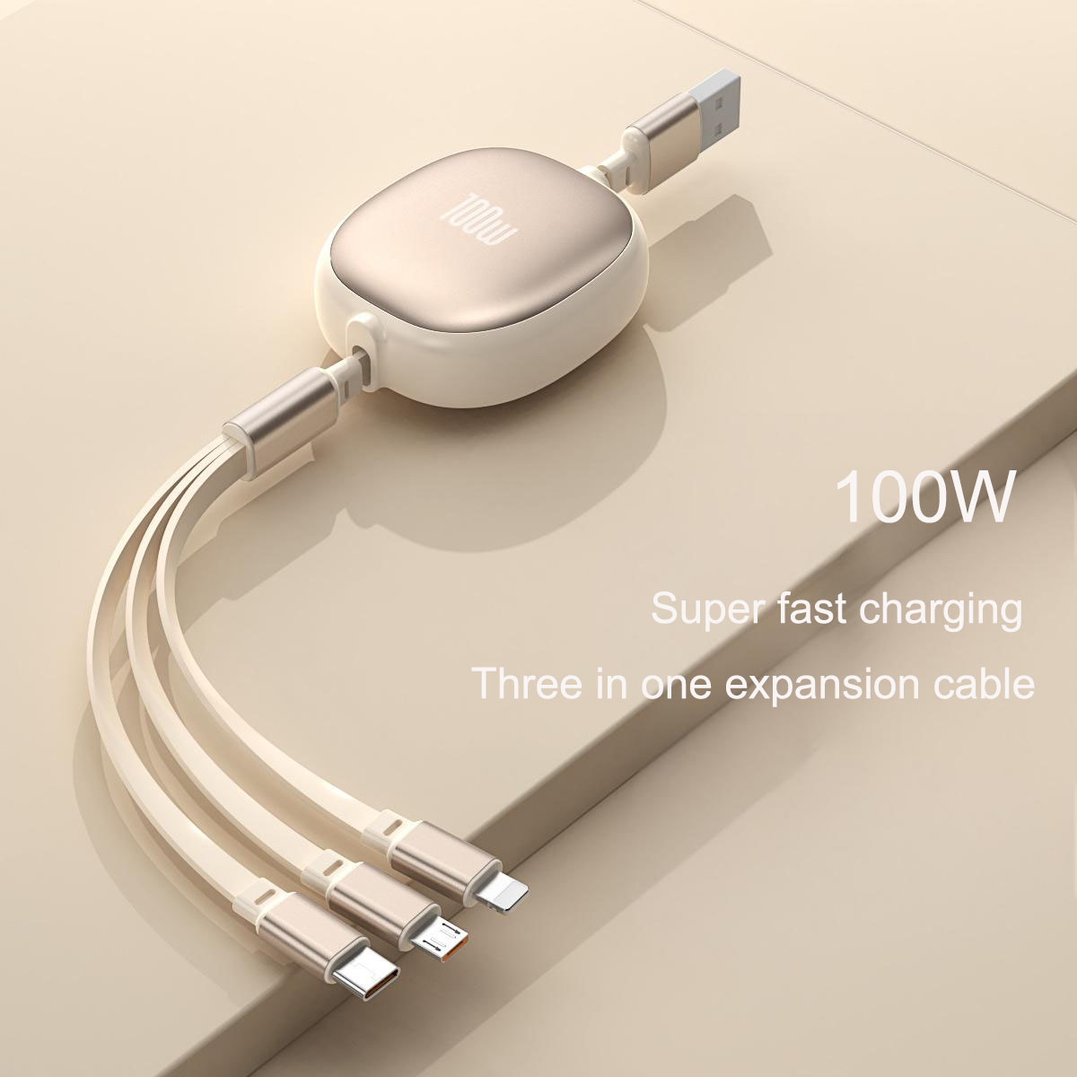 Retractable Aluminum 1-to-3 Fast-Charging Cable, 100W 4