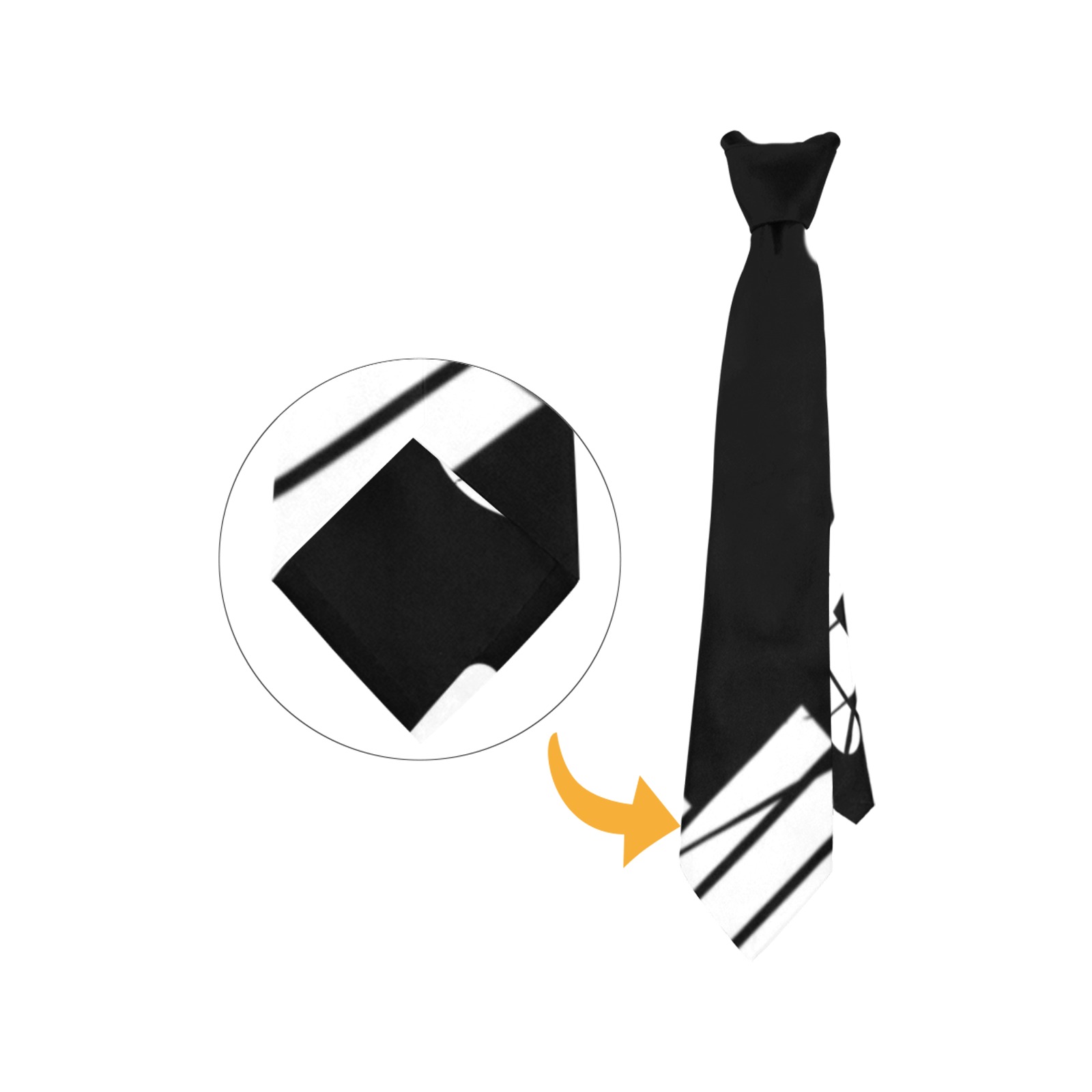 Black custom Peekaboo Necktie for men, with hidden photo compartment, polyester fabric, standard length.