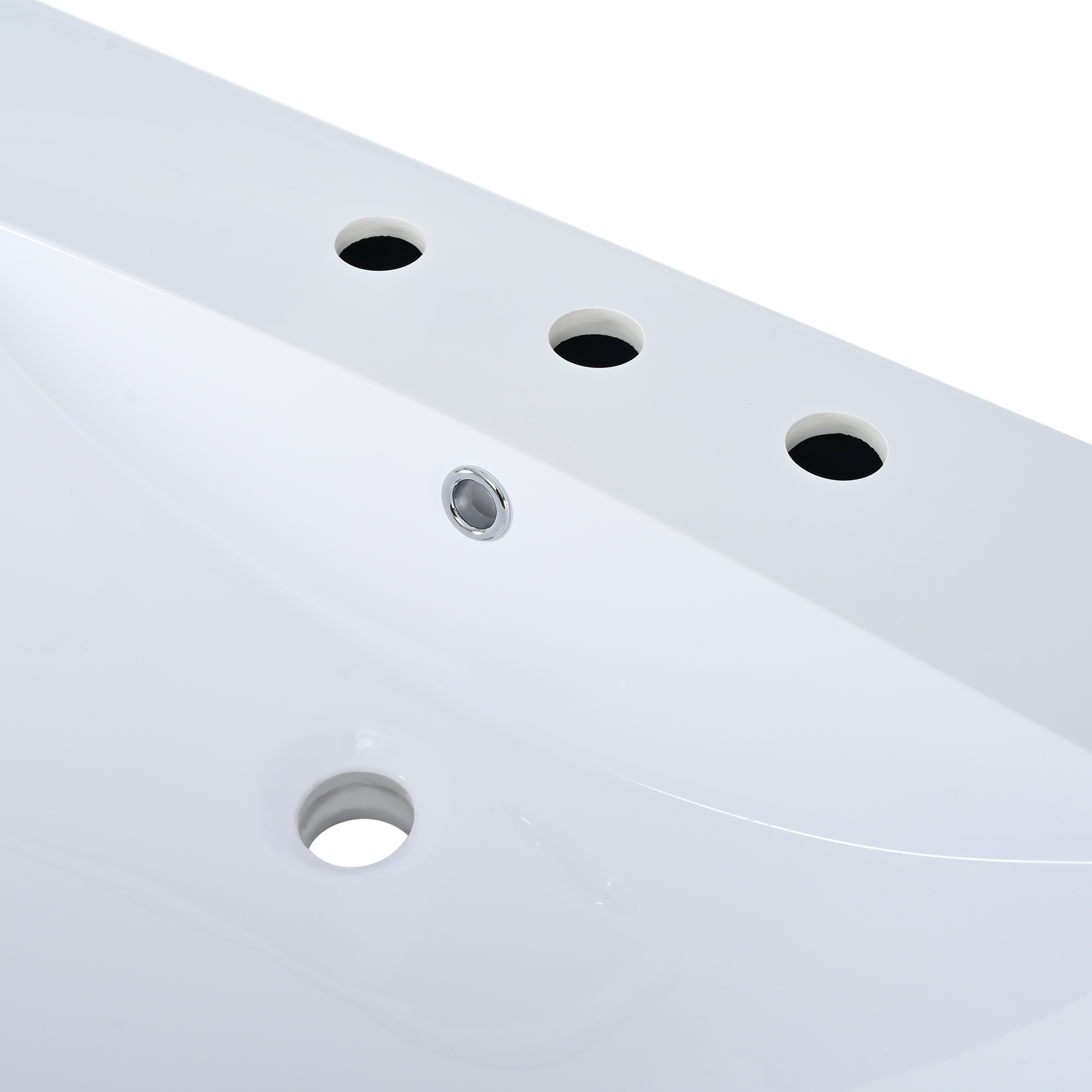 Glossy resin bowl with chrome pop-up drain