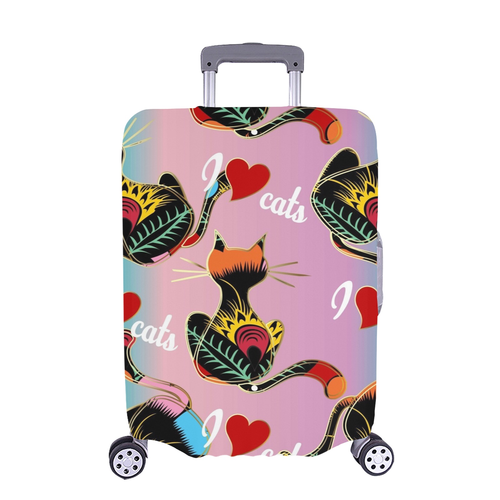 Extra large suitcase cover with cat and heart pattern, I love cats design for 28-30 inch luggage
