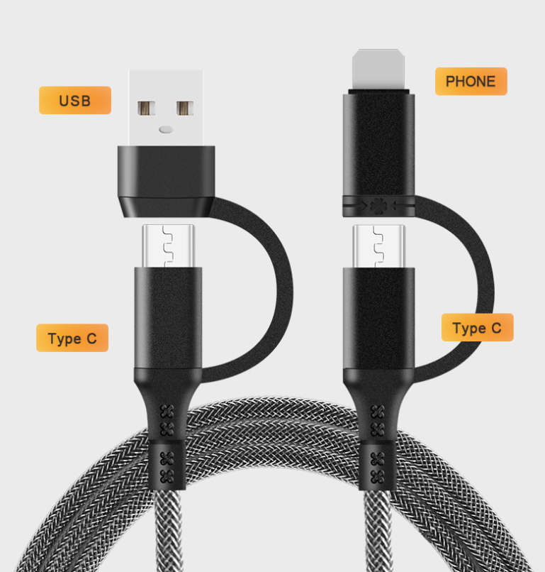Braided 4-in-1 Fast-Charging Cable PD60W (Apple/Huawei) 3