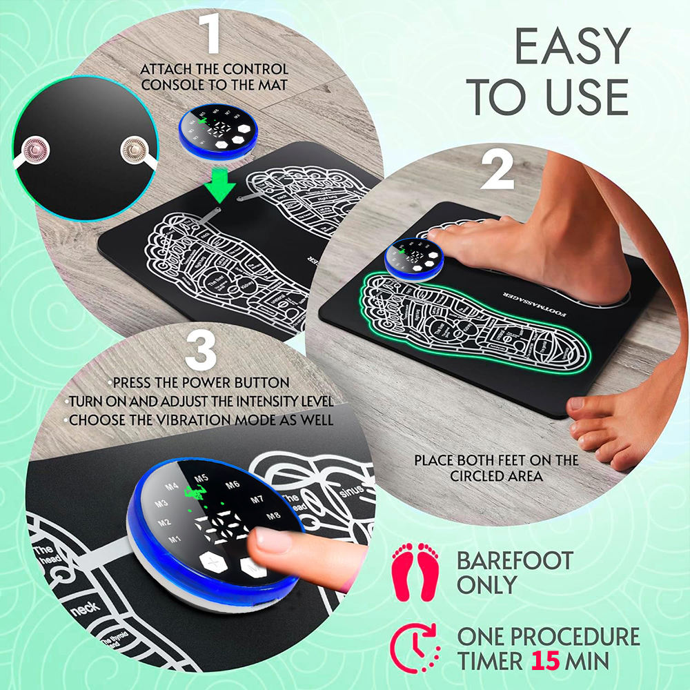 Step-by-step setup and usage instructions for EMS foot massager mat