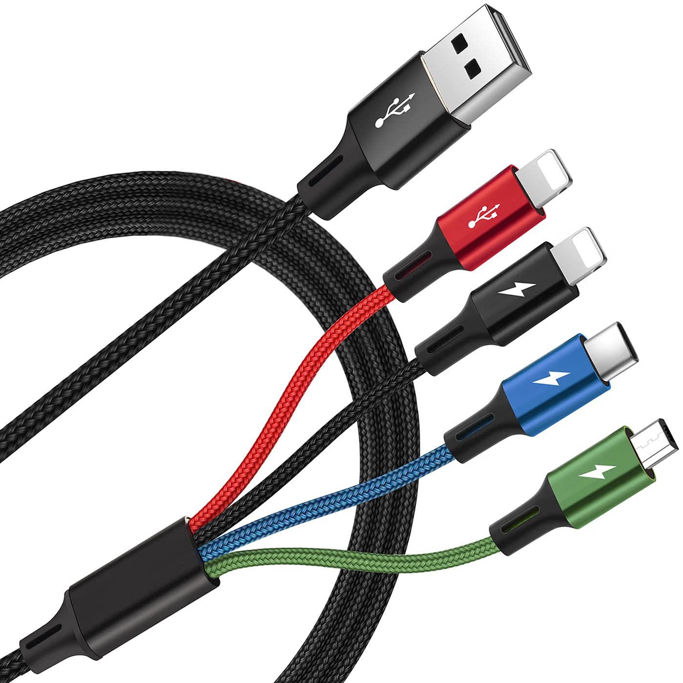 Nylon-Braided 1-to-4 Fast-Charging Cable, Dual Type-C