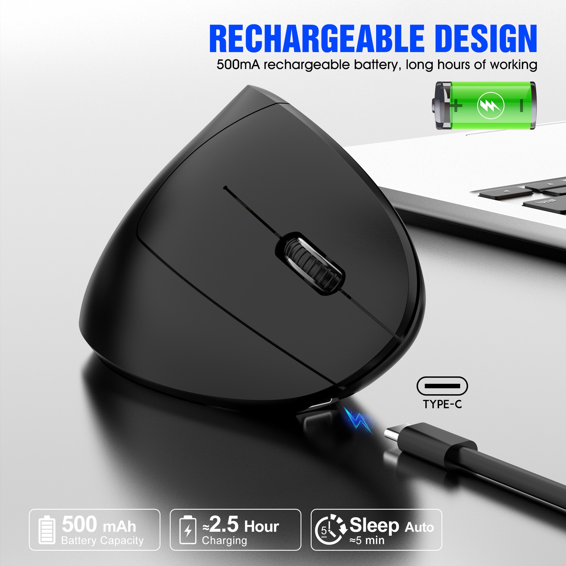 Ergonomic Vertical Wireless Mouse (2.4G) 4