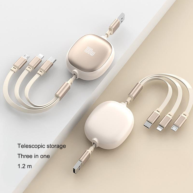 Retractable Aluminum 1-to-3 Fast-Charging Cable, 100W