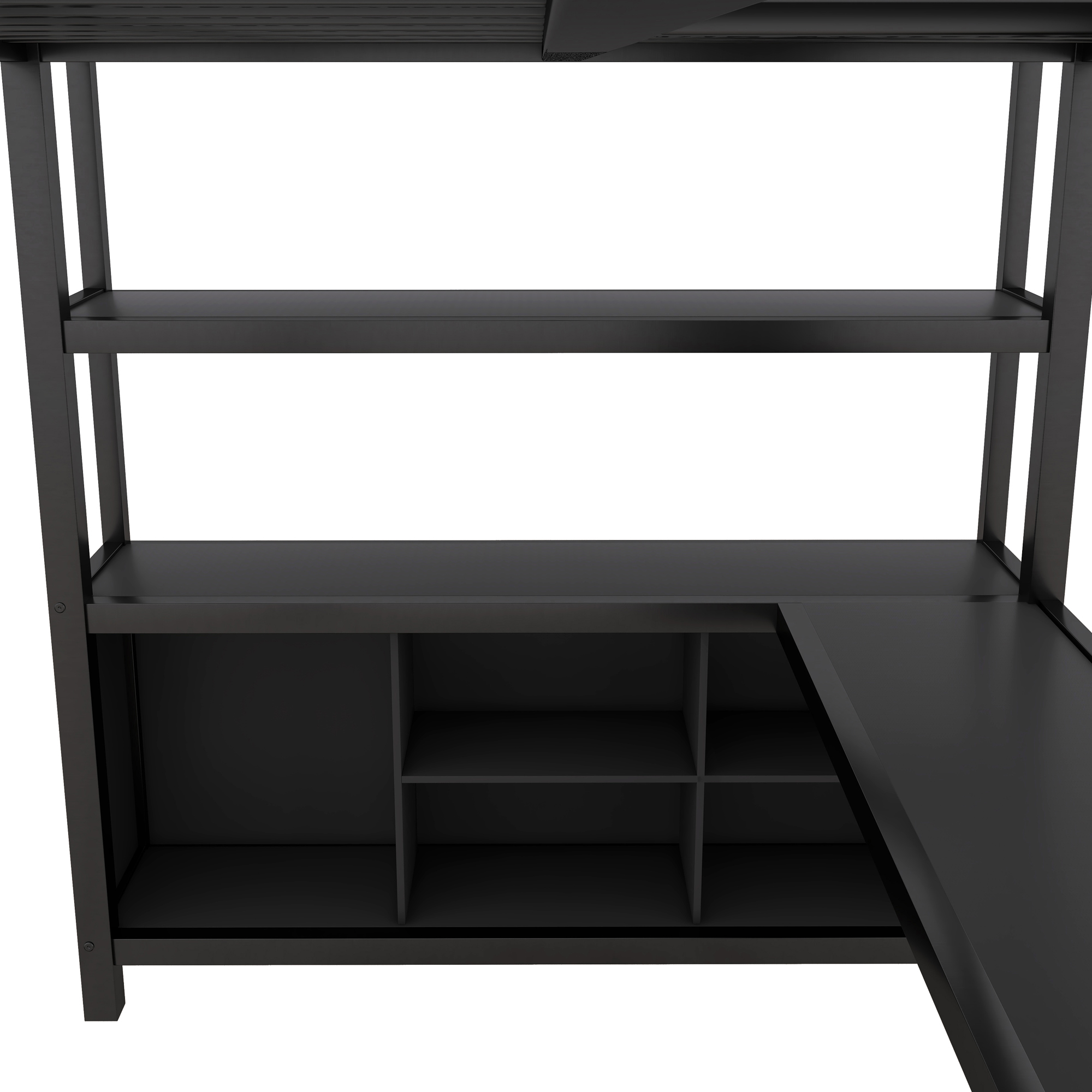 Ladder and guardrail on the black steel loft bed frame