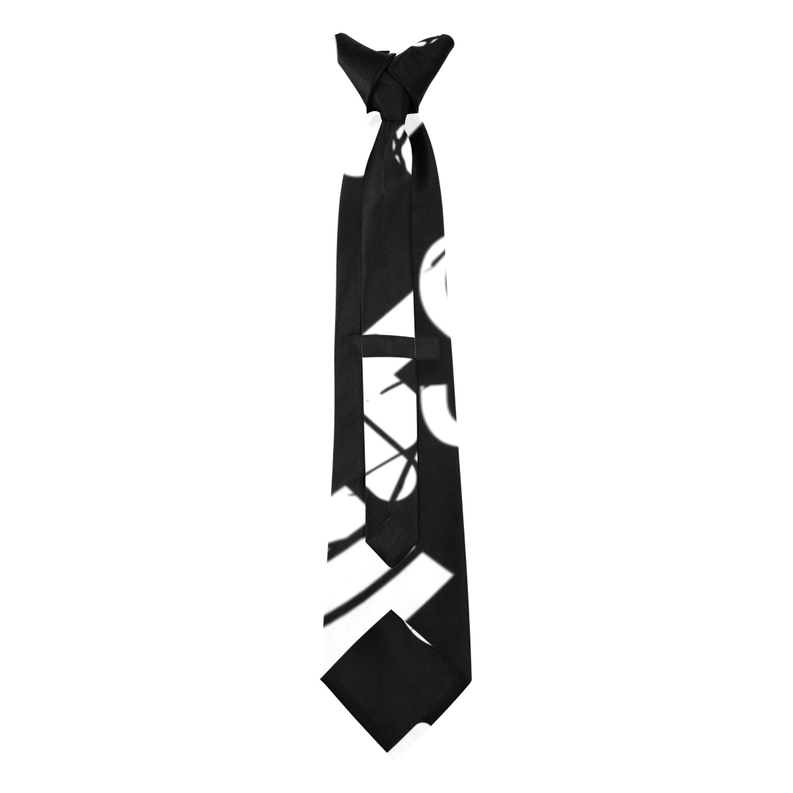 Custom Peekaboo Necktie with hidden photo, black and white polyester fabric, standard adult length.