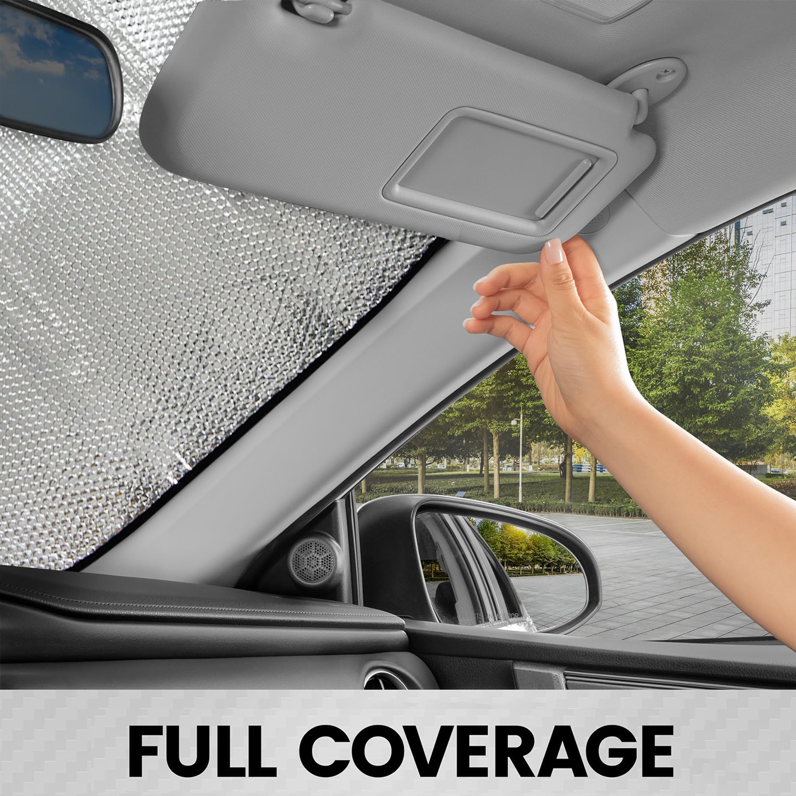 Auto sun shade in car, full windshield coverage, UV protection, 57.6 x 27.6 inch