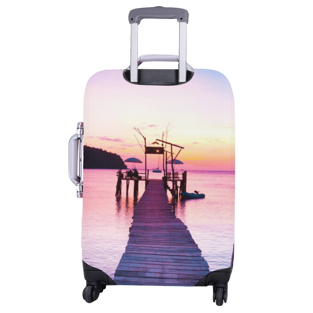 Large size pier design luggage cover (26-28 inch). Durable, dust-resistant travel suitcase protector.