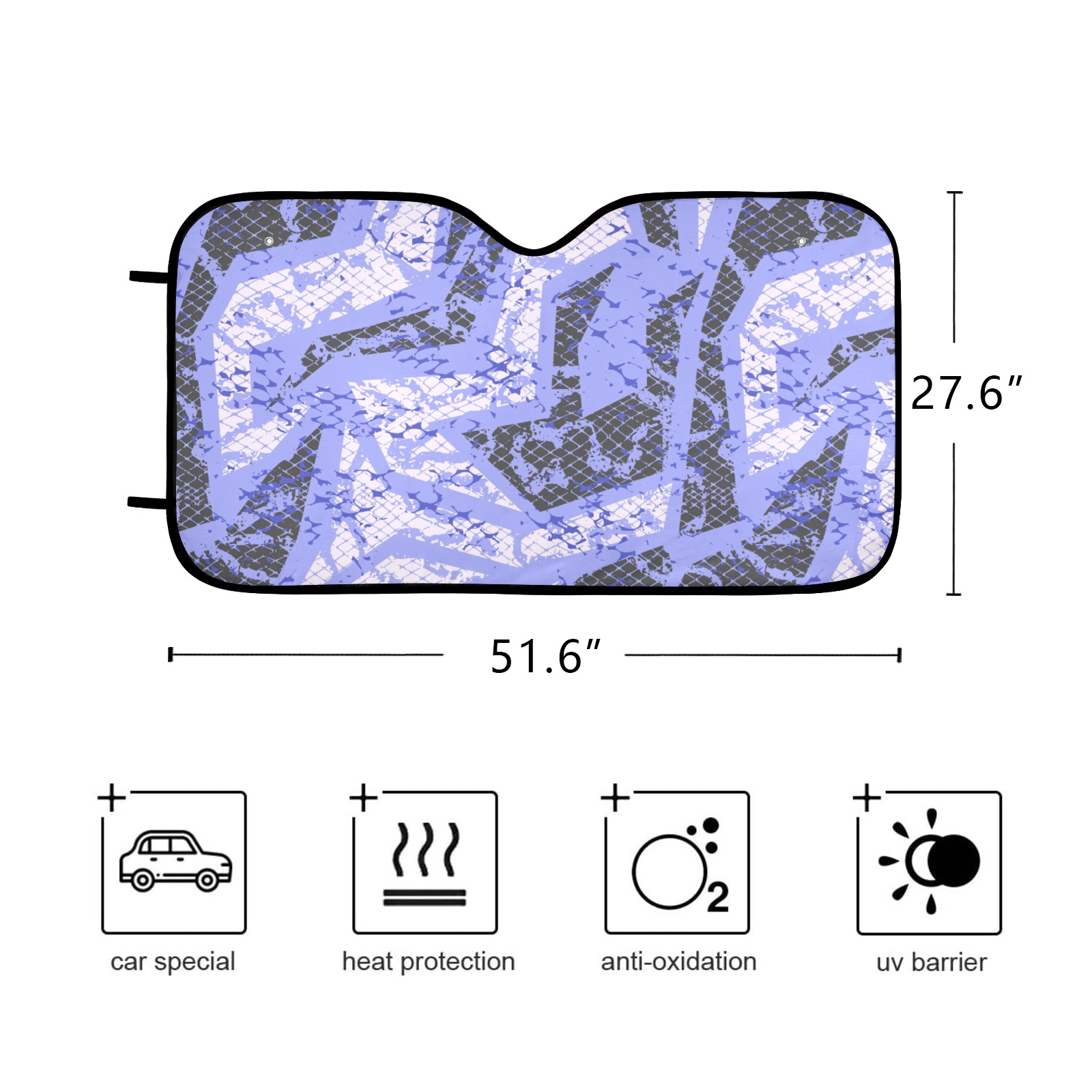 51.6" x 27.6" Purple car sun shade, protects from sun, UV, and heat.