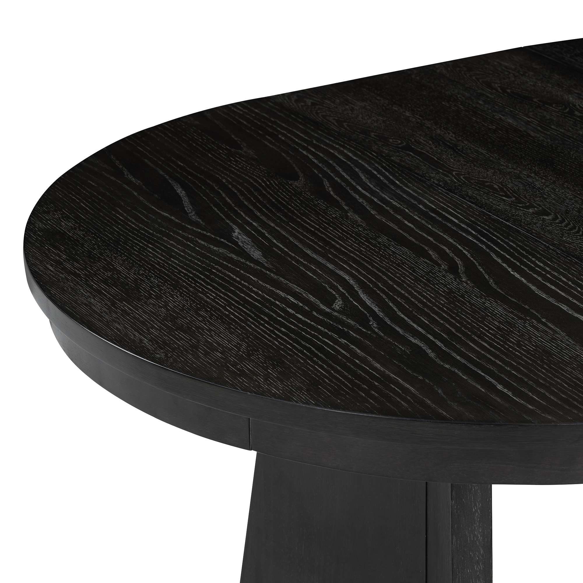 Close-up of matte espresso wood grain tabletop edge
