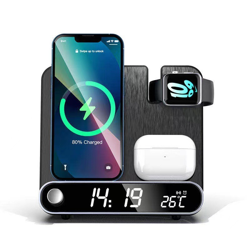 Multi functional clock wireless charging watch earphone wireless charging thermometer 15W