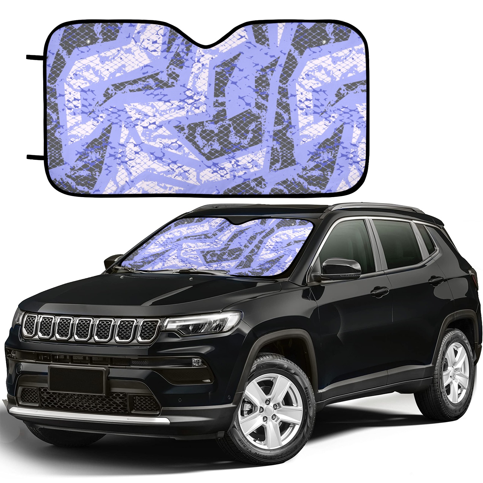 Purple pattern car sun shade protecting car interior from sun damage, 51.6 x 27.6 inch, easy to install.