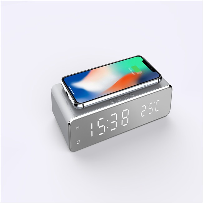 Temperature gauge wireless charging multifunctional desktop time clock mirror LED digital display