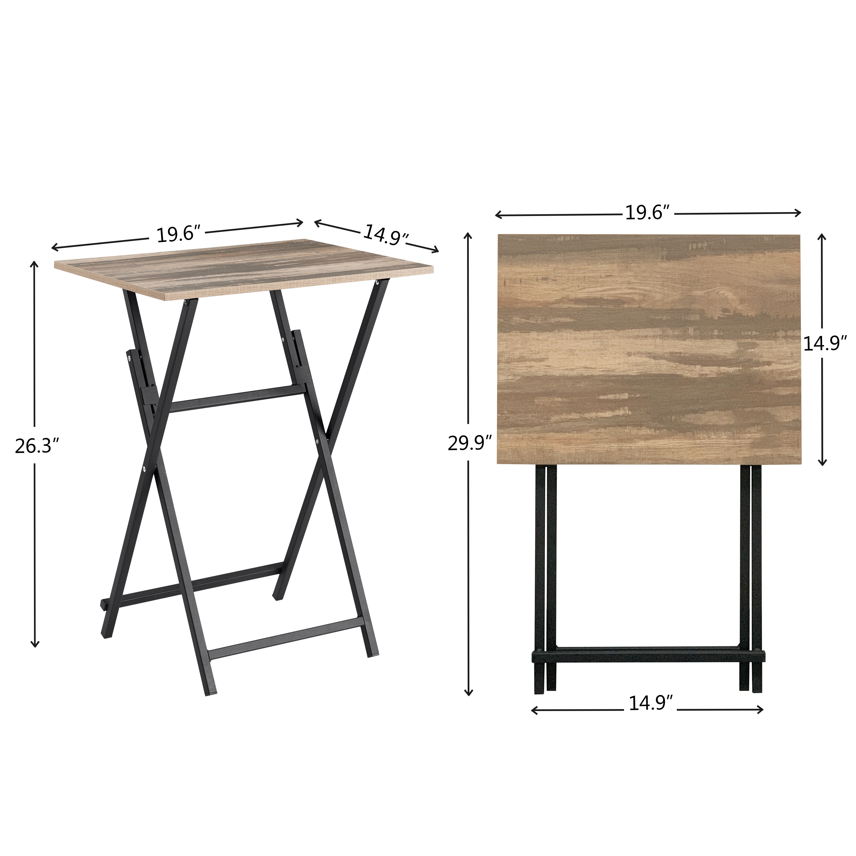 Dimension diagram of folding tray table open and folded