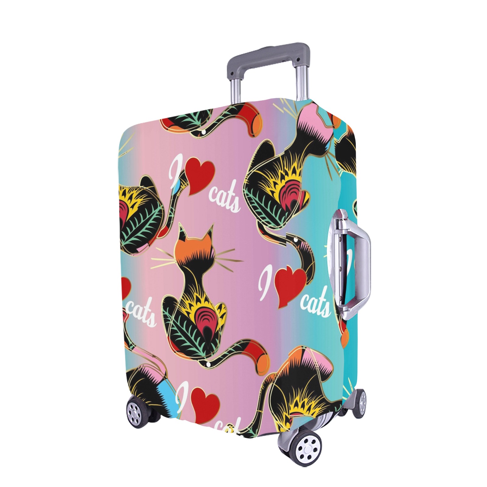 28-30 inch suitcase cover with cat and heart design, luggage protection.