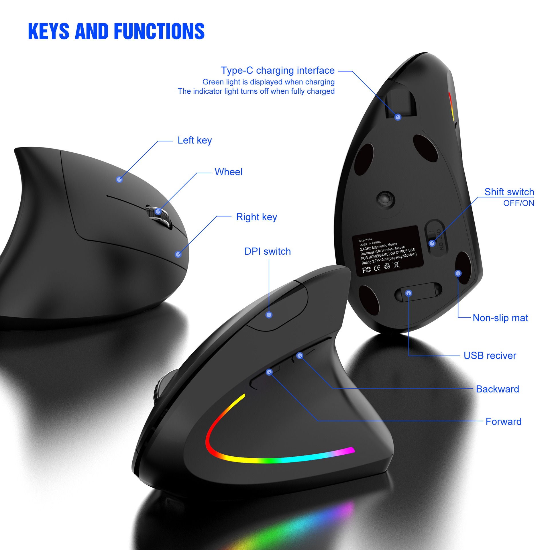 Ergonomic Vertical Wireless Mouse (2.4G) 2