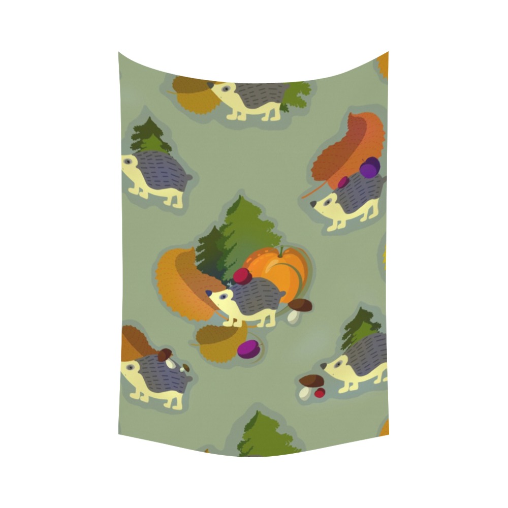 Polyester peach skin wall tapestry featuring a hedgehog and leaves pattern, perfect wall decor.
