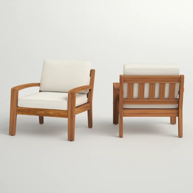 Teak lounge chair frame with visible grain and leg placement