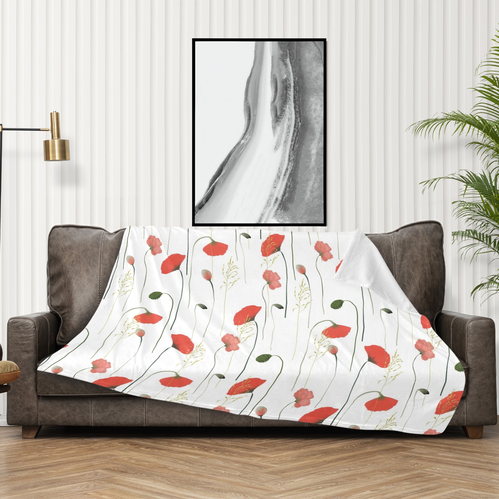 Ultra-Soft Micro Fleece Blanket with red poppy floral pattern, 60x50 inches, perfect for sofa.