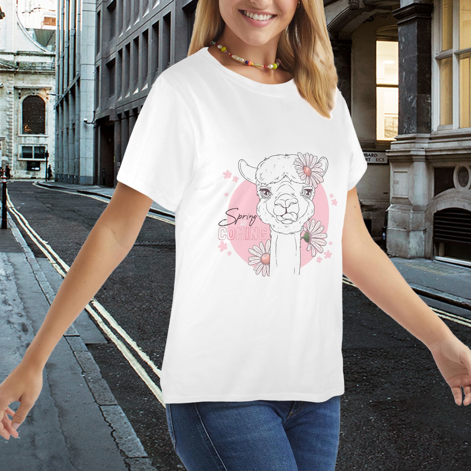 Women's USA Size White T-Shirt with Front Print