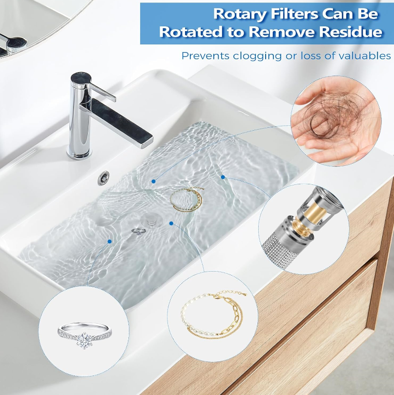 Removable sink filter retaining hair rings and bracelet