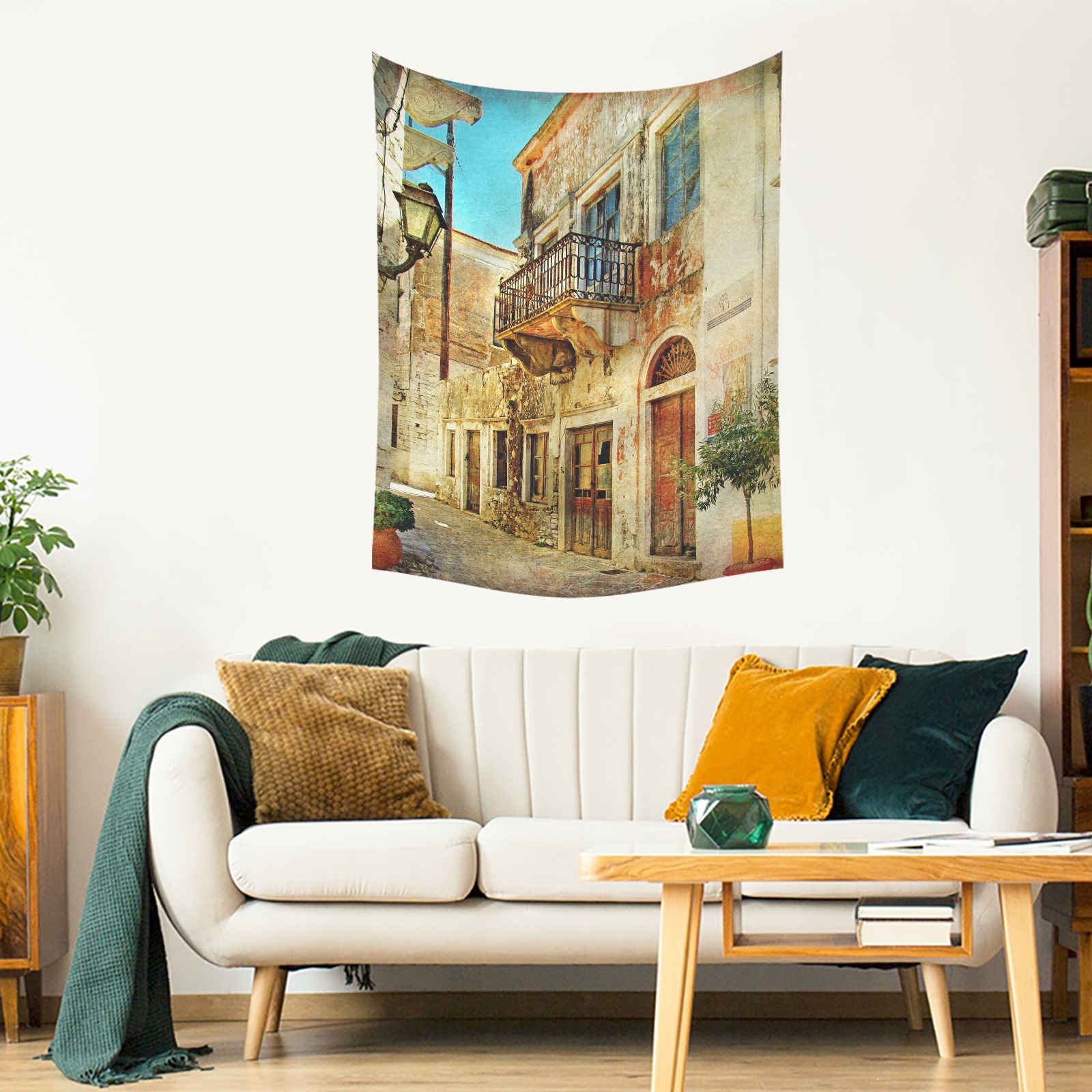 Cotton Linen Tapestry 30x40 - European Street Scene Wall Hanging