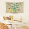 Cotton linen tapestry 60"x40" with floral design and text, hanging on the wall.