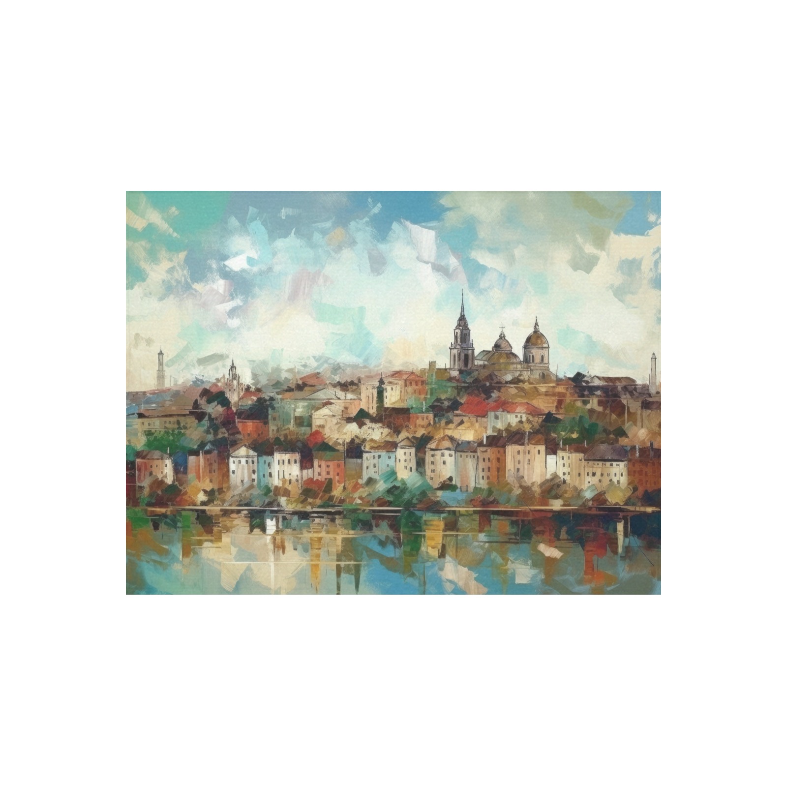 Abstract cityscape tapestry 40x30 inch made of polyester peach skin, wall decor