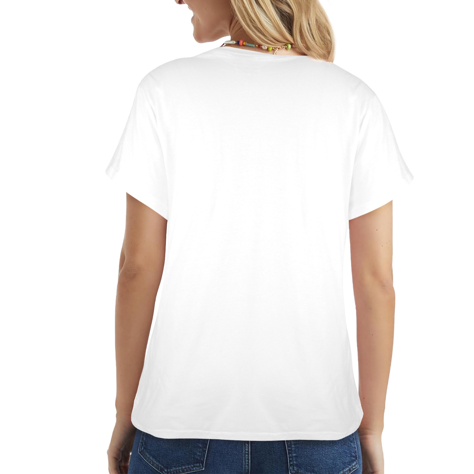 White cotton USA size women's t-shirt, back view