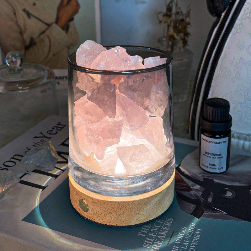 Pink rose quartz aromatherapy lamp ready to give as a gift