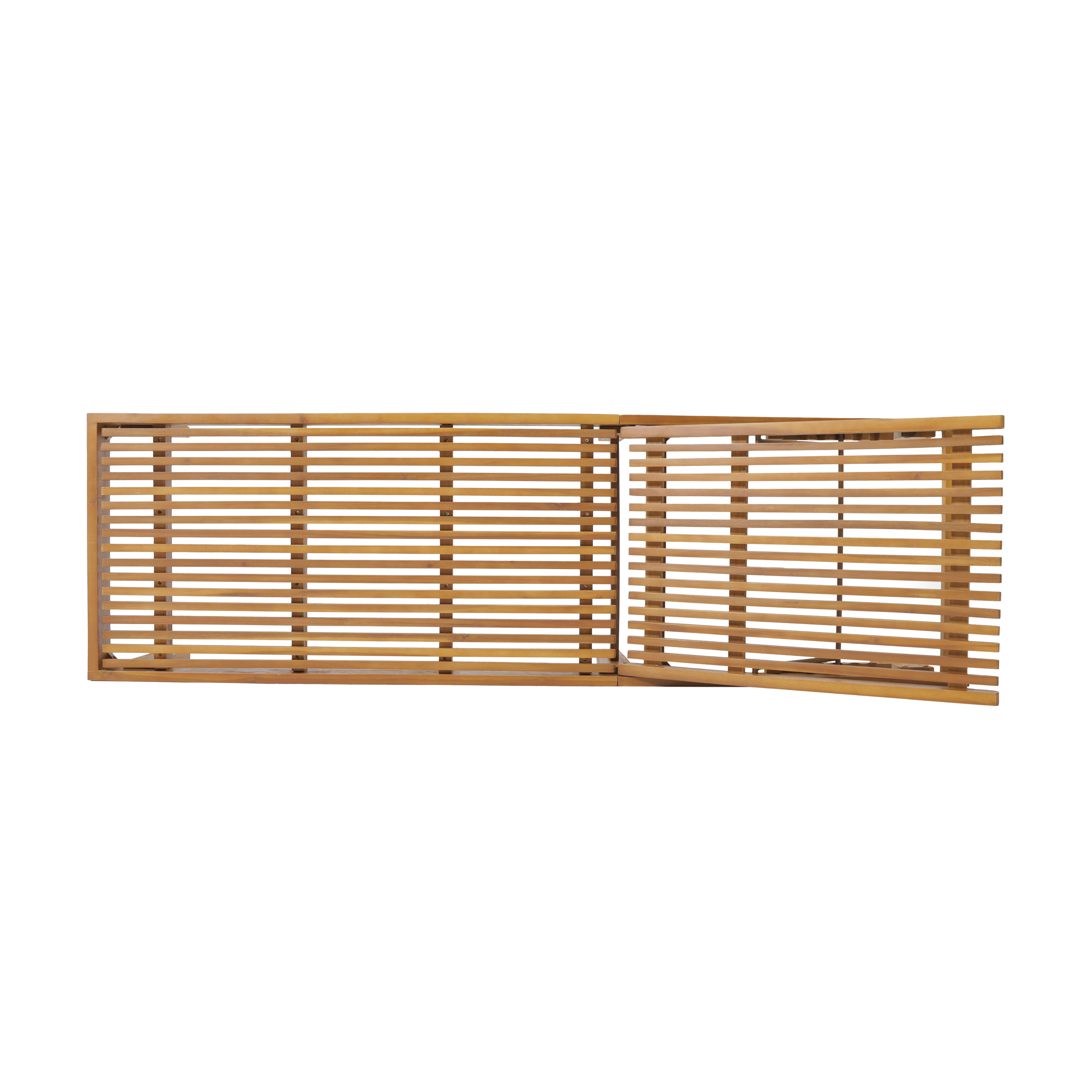 Top-down view of slatted seat and backrest surface on white