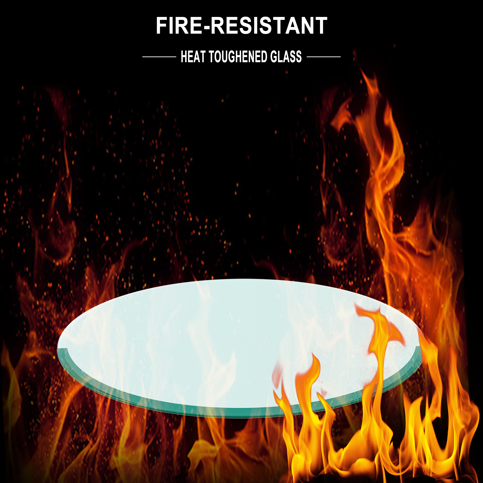 Heat-toughened glass shown against flames in a fire-resistance test