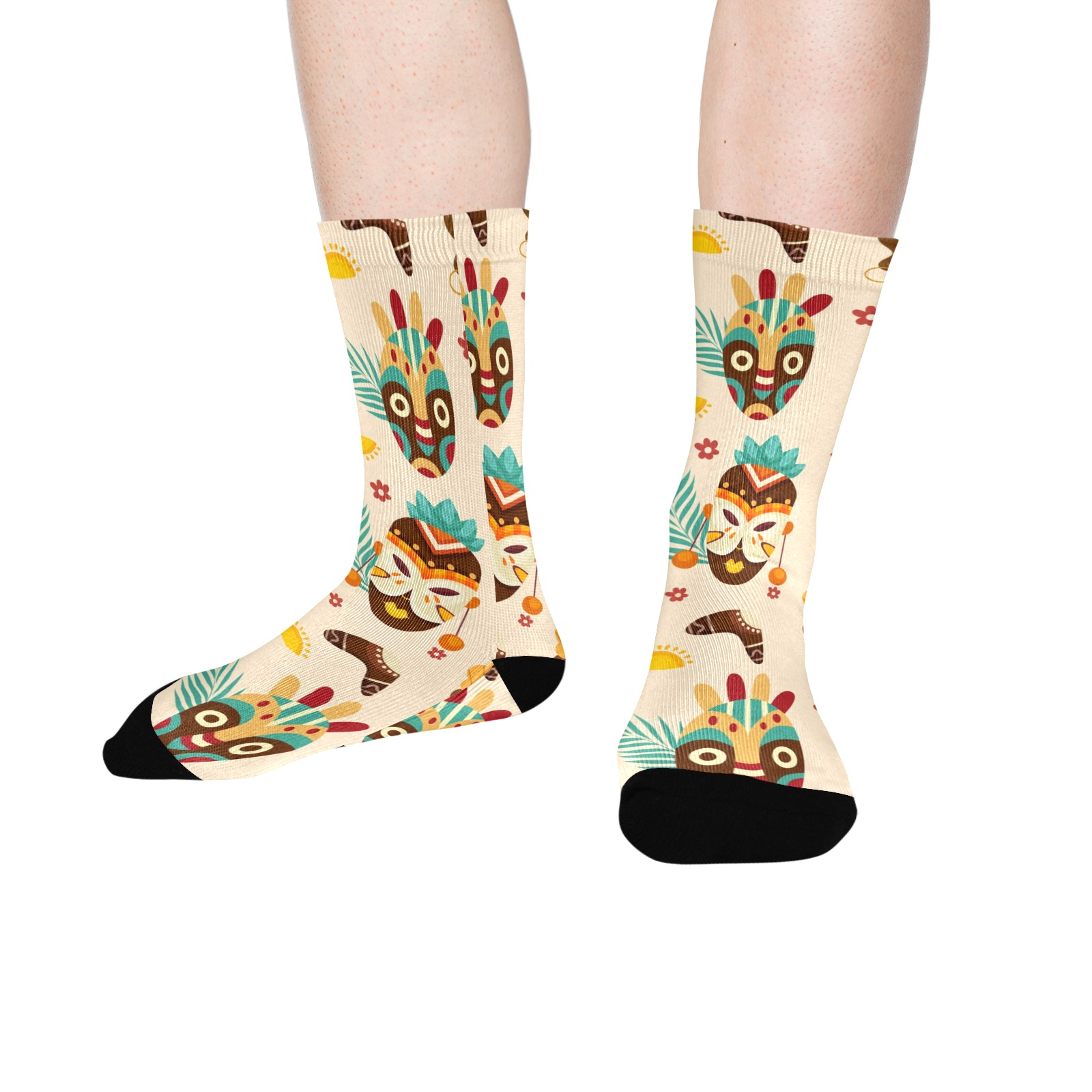 Men's custom socks with all-over print featuring a cactus design, made of polyester, comfortable for all-day wear.