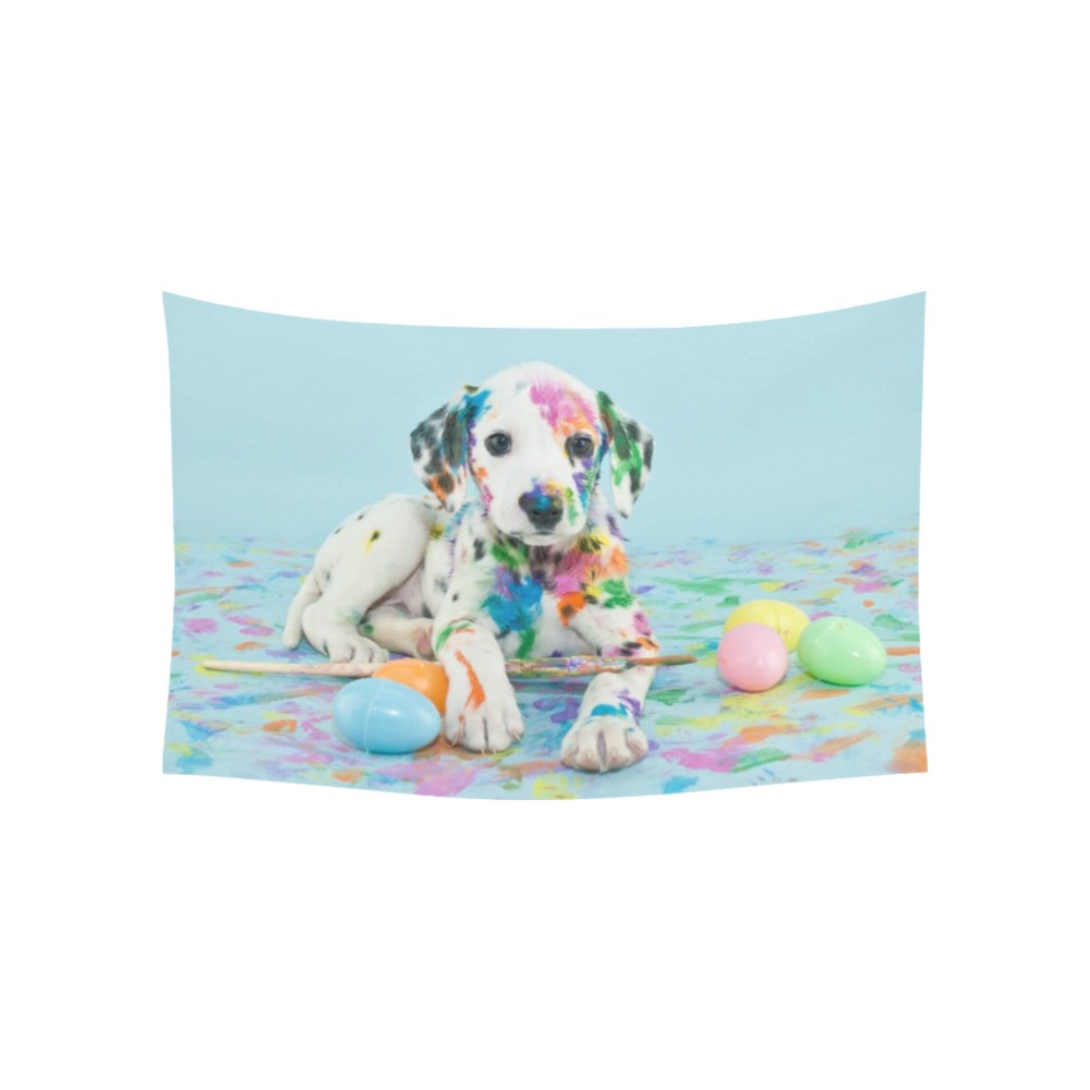 Dalmatian puppy tapestry with Easter eggs on peach skin fleece wall decor, 60x40 inch