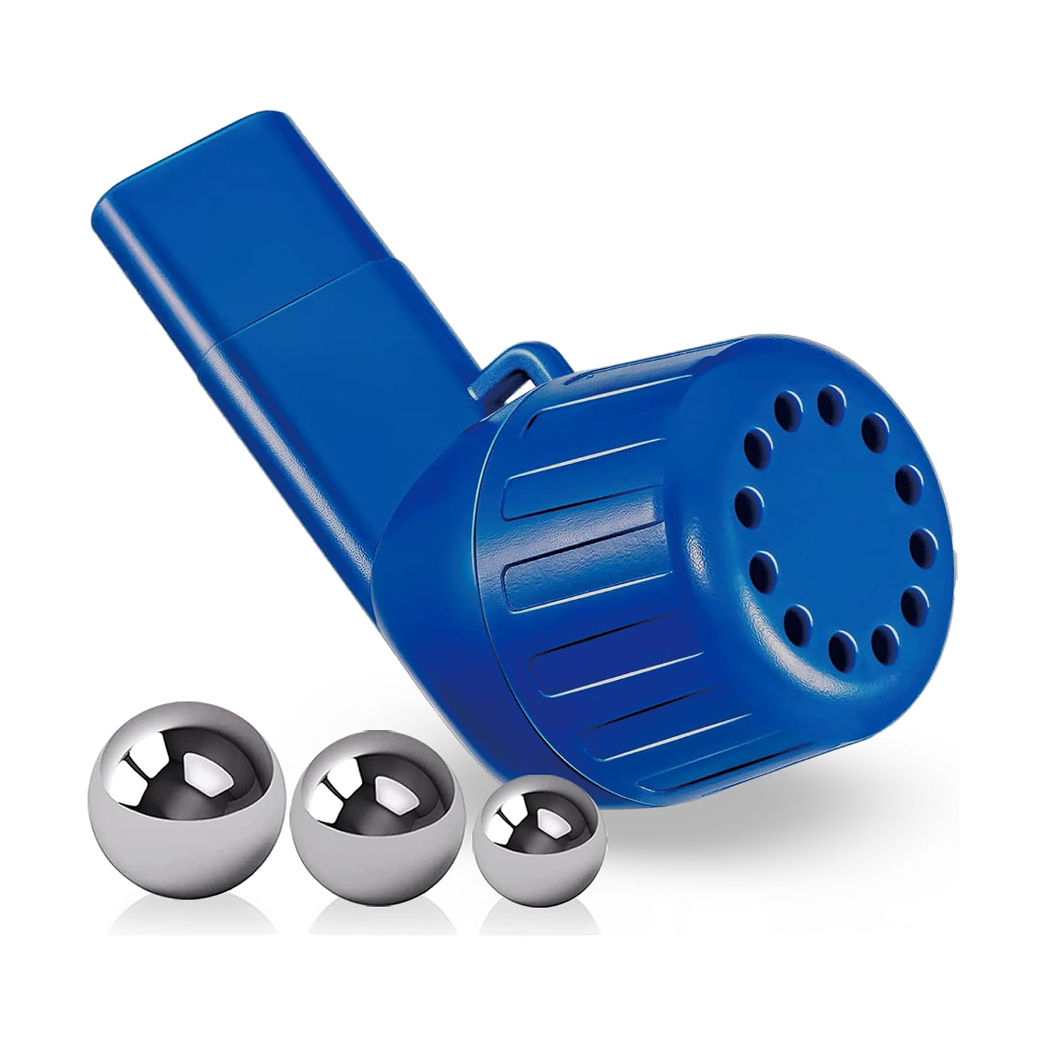 Portable lung exerciser with three stainless steel ball markers displayed on cream linen