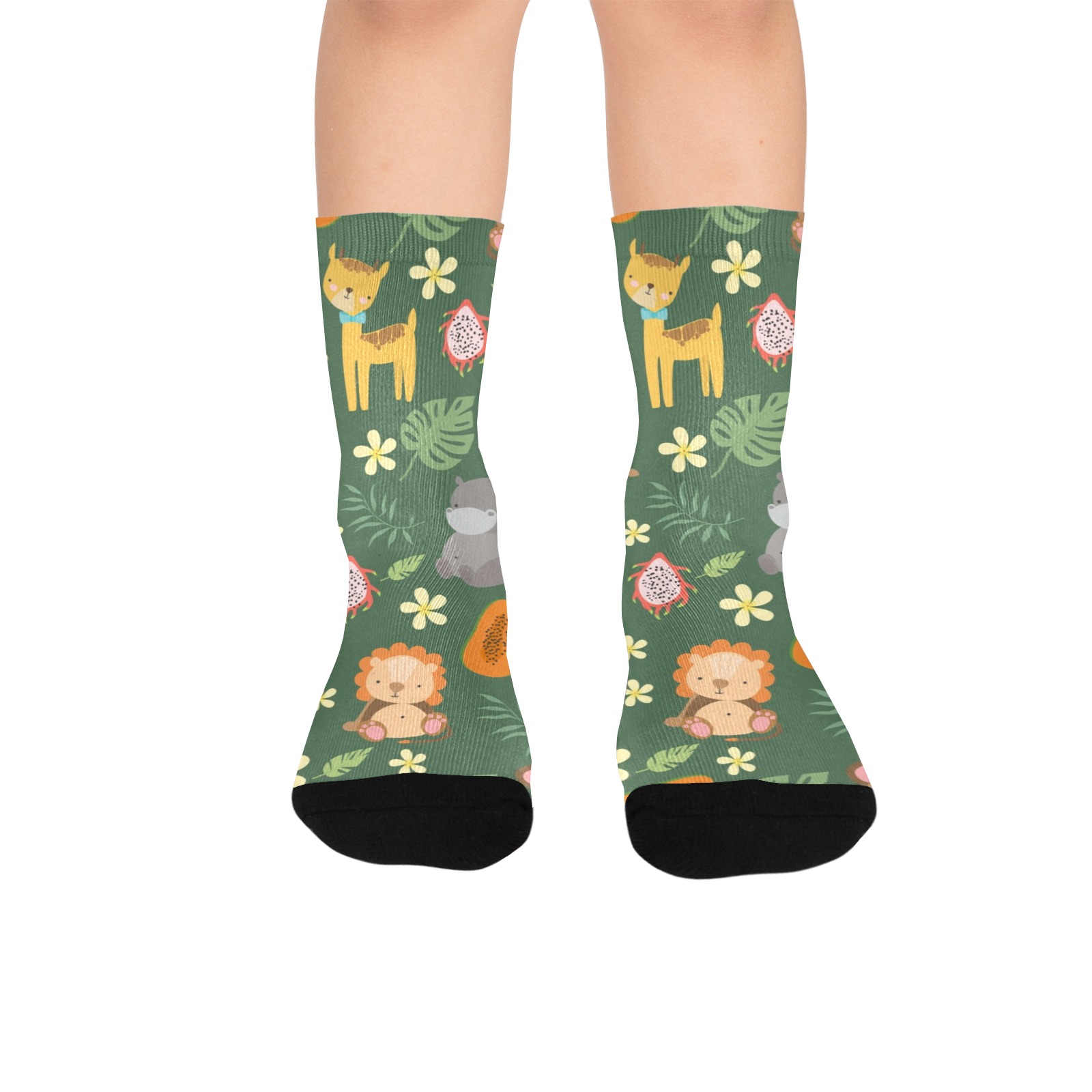 Kids' custom polyester socks with jungle animal print